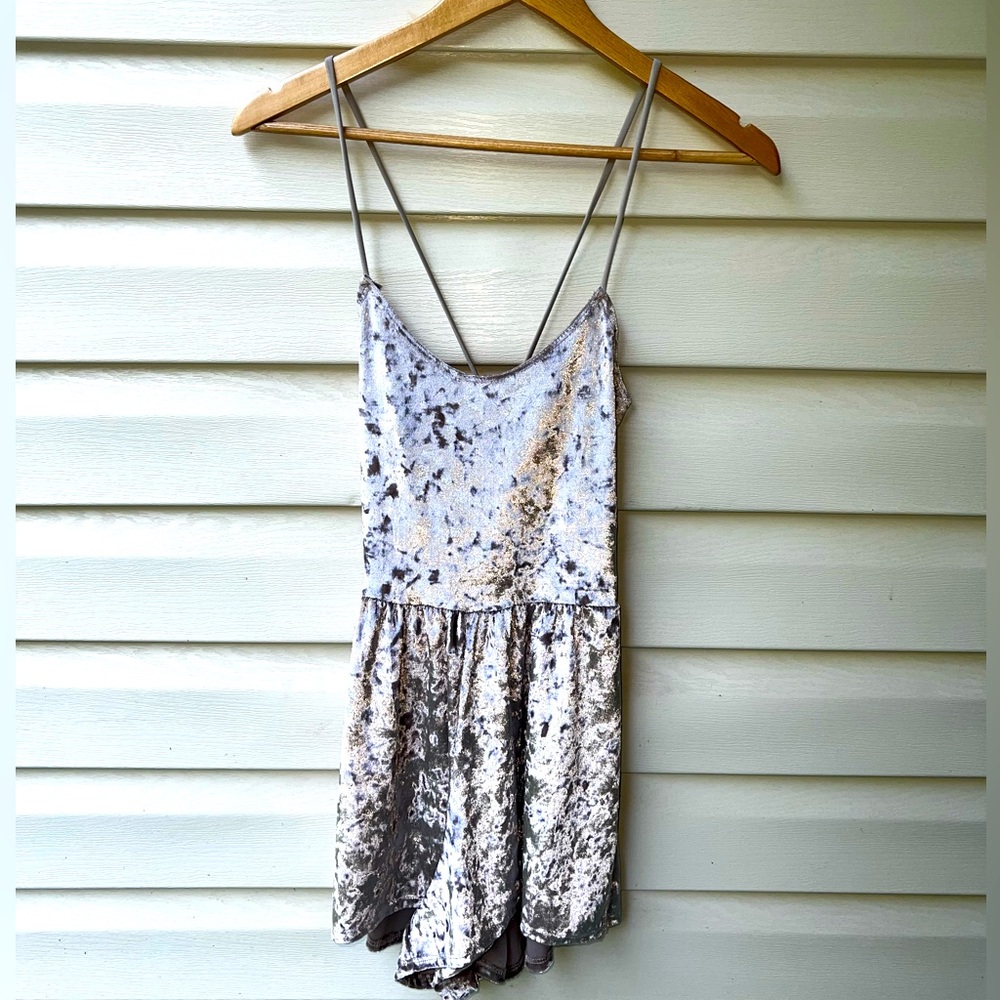 NWOT - SNAP Champagne Crushed Velvet Scoop-Neck Romper